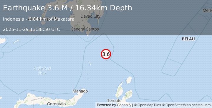 Earthquake Talaud Islands, Indonesia (3.6 M) (2025-11-29 13:38:50 UTC)