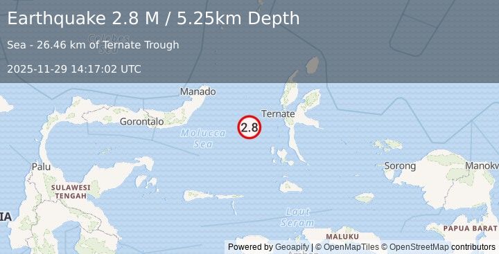 Earthquake Northern Molucca Sea (2.8 M) (2025-11-29 14:17:02 UTC)