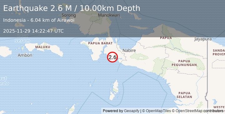 Earthquake West Papua Region, Indonesia (2.6 M) (2025-11-29 14:22:48 UTC)