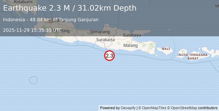 Earthquake Java, Indonesia (2.3 M) (2025-11-29 15:35:35 UTC)