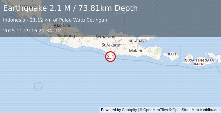 Earthquake Java, Indonesia (2.2 M) (2025-11-29 16:21:35 UTC)