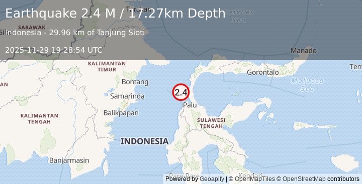 Earthquake Minahassa Peninsula, Sulawesi (2.2 M) (2025-11-29 19:28:53 UTC)