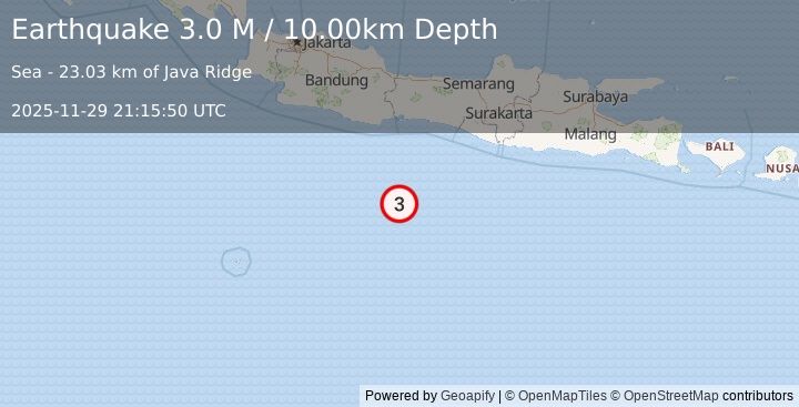 Earthquake South of Java, Indonesia (3.0 M) (2025-11-29 21:15:50 UTC)