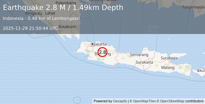 Earthquake Java, Indonesia (2.3 M) (2025-11-29 21:50:43 UTC)