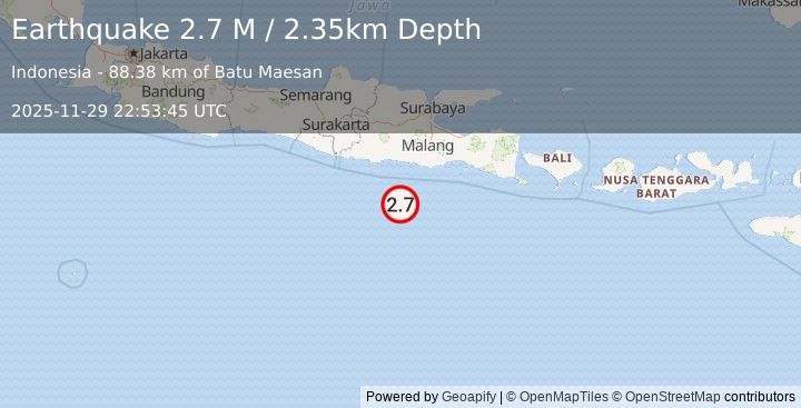 Earthquake South of Java, Indonesia (2.4 M) (2025-11-29 22:53:46 UTC)