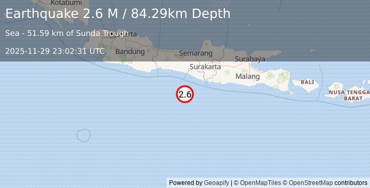 Earthquake Java, Indonesia (2.8 M) (2025-11-29 23:02:32 UTC)