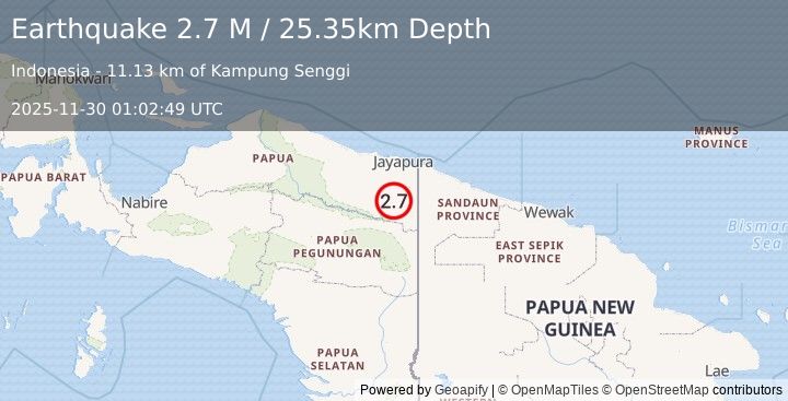Earthquake West Papua, Indonesia (2.7 M) (2025-11-30 01:02:49 UTC)