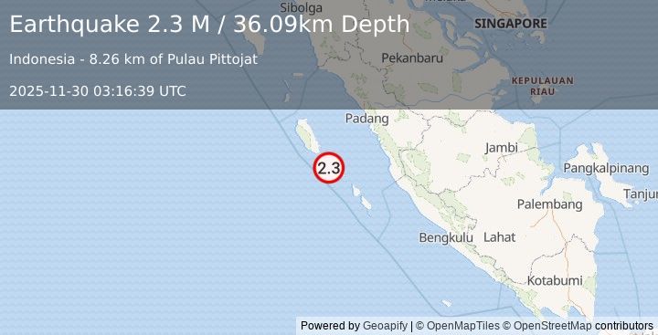 Earthquake Southern Sumatra, Indonesia (2.3 M) (2025-11-30 03:16:39 UTC)