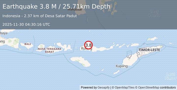 Earthquake Flores Region, Indonesia (3.8 M) (2025-11-30 04:30:16 UTC)