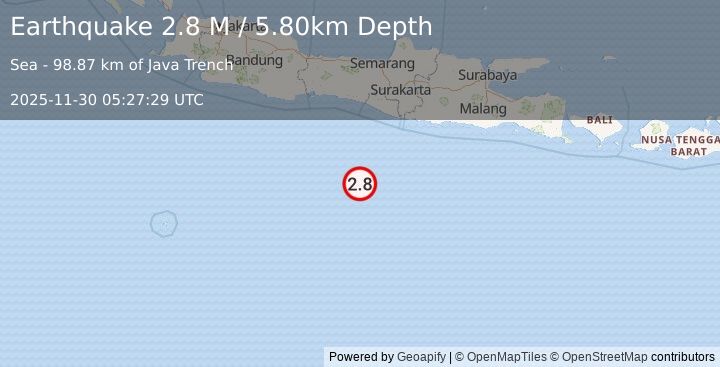 Earthquake South of Java, Indonesia (2.7 M) (2025-11-30 05:27:30 UTC)