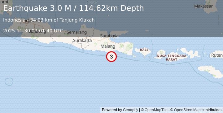 Earthquake Java, Indonesia (3.1 M) (2025-11-30 07:01:40 UTC)