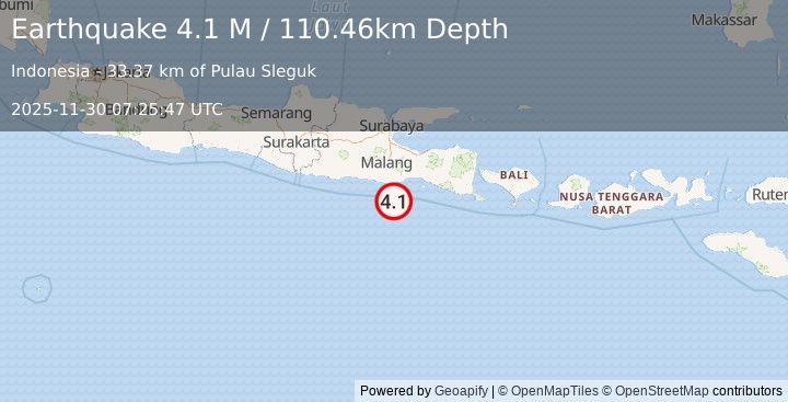 Earthquake Java, Indonesia (4.1 M) (2025-11-30 07:25:46 UTC)