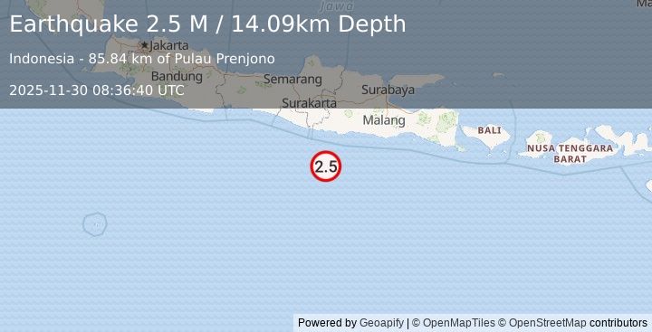 Earthquake South of Java, Indonesia (2.6 M) (2025-11-30 08:36:38 UTC)