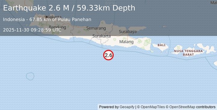 Earthquake Java, Indonesia (2.6 M) (2025-11-30 09:28:59 UTC)