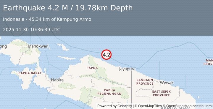 Earthquake Near North Coast of West Papua (4.2 M) (2025-11-30 10:36:39 UTC)