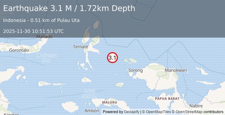 Earthquake Halmahera, Indonesia (3.1 M) (2025-11-30 10:51:54 UTC)