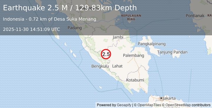 Earthquake Southern Sumatra, Indonesia (2.4 M) (2025-11-30 14:51:08 UTC)