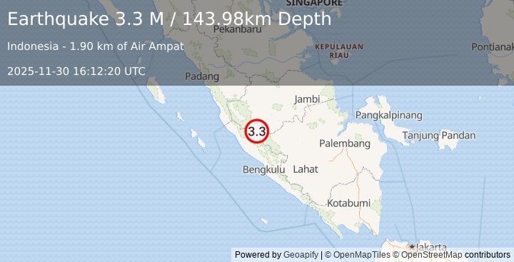 Earthquake Southern Sumatra, Indonesia (3.5 M) (2025-11-30 16:12:20 UTC)