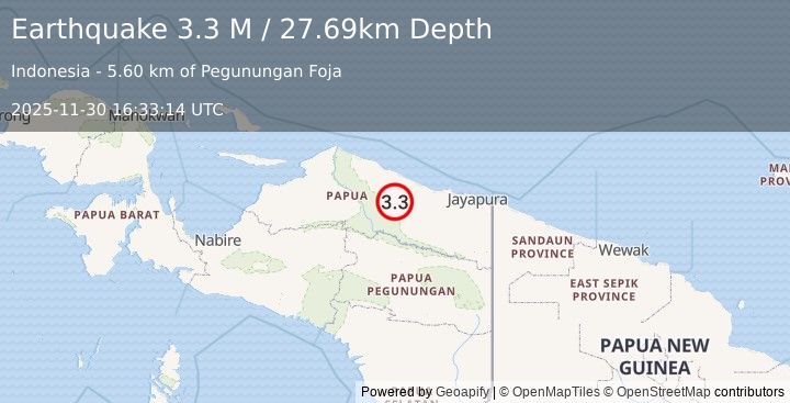 Earthquake Near North Coast of West Papua (3.3 M) (2025-11-30 16:33:14 UTC)