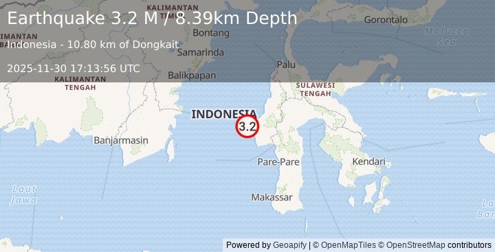 Earthquake Sulawesi, Indonesia (3.2 M) (2025-11-30 17:13:56 UTC)
