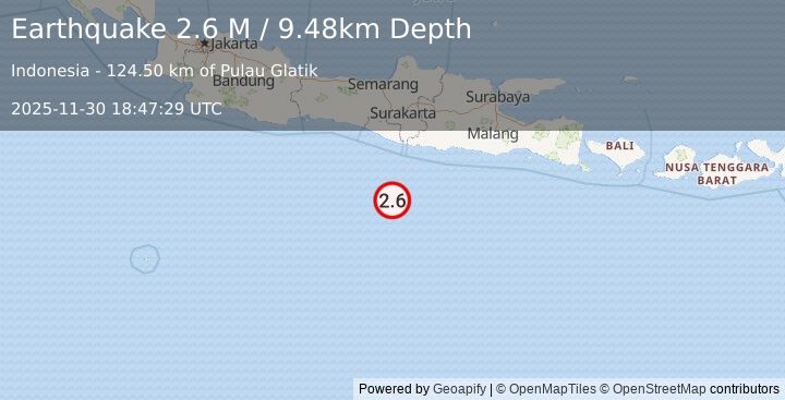 Earthquake South of Java, Indonesia (2.4 M) (2025-11-30 18:47:30 UTC)