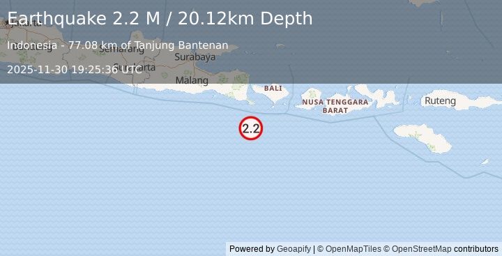Earthquake South of Bali, Indonesia (2.2 M) (2025-11-30 19:25:39 UTC)