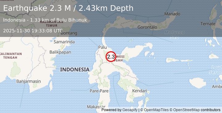 Earthquake Sulawesi, Indonesia (2.2 M) (2025-11-30 19:33:07 UTC)