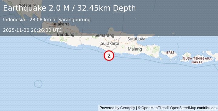 Earthquake Java, Indonesia (2.1 M) (2025-11-30 20:26:29 UTC)
