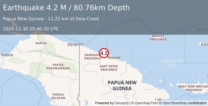 Earthquake Near North Coast of Papua New Guinea (4.2 M) (2025-11-30 20:40:30 UTC)