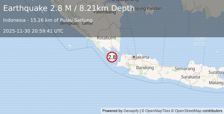 Earthquake Sunda Strait, Indonesia (3.0 M) (2025-11-30 20:59:40 UTC)
