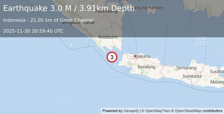 Earthquake Sunda Strait, Indonesia (3.0 M) (2025-11-30 20:59:40 UTC)