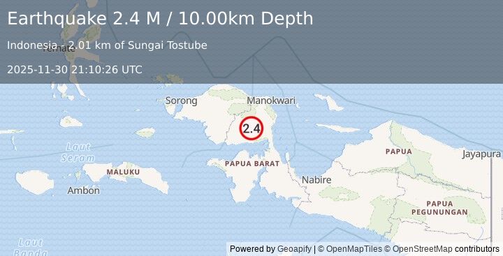 Earthquake West Papua Region, Indonesia (2.4 M) (2025-11-30 21:10:26 UTC)