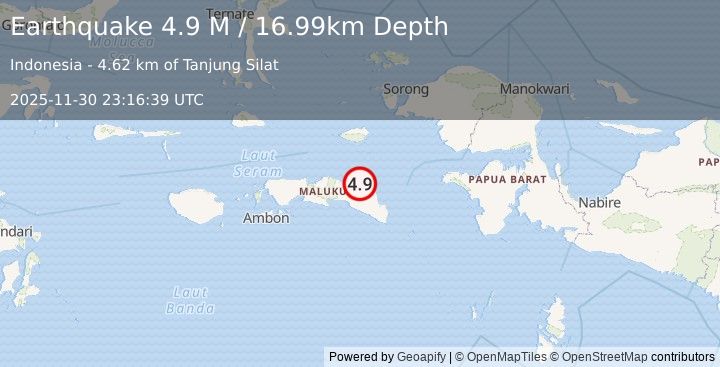 Earthquake Seram, Indonesia (4.7 M) (2025-11-30 23:16:40 UTC)