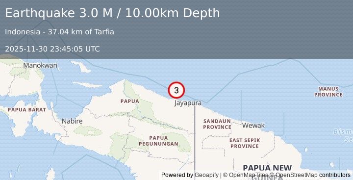 Earthquake Near North Coast of West Papua (2.8 M) (2025-11-30 23:45:11 UTC)
