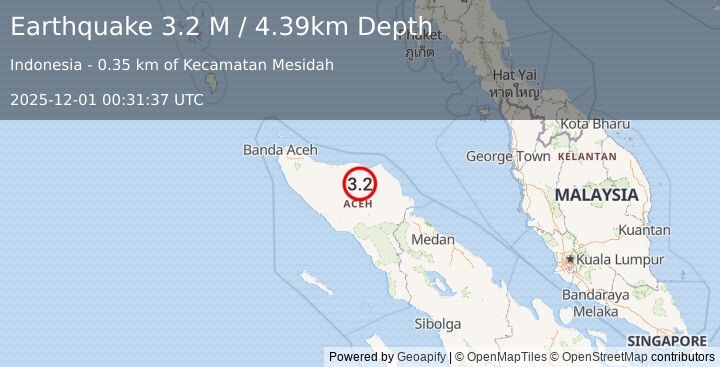 Earthquake Northern Sumatra, Indonesia (3.3 M) (2025-12-01 00:31:37 UTC)