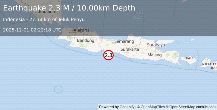 Earthquake Java, Indonesia (2.3 M) (2025-12-01 02:22:18 UTC)