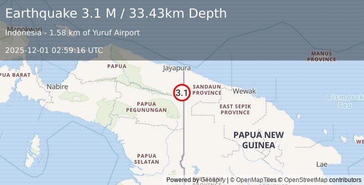 Earthquake West Papua, Indonesia (3.1 M) (2025-12-01 02:59:16 UTC)