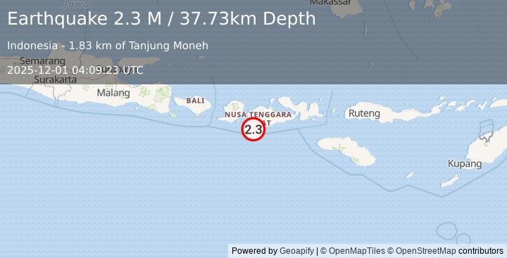 Earthquake Sumbawa Region, Indonesia (2.3 M) (2025-12-01 04:09:23 UTC)
