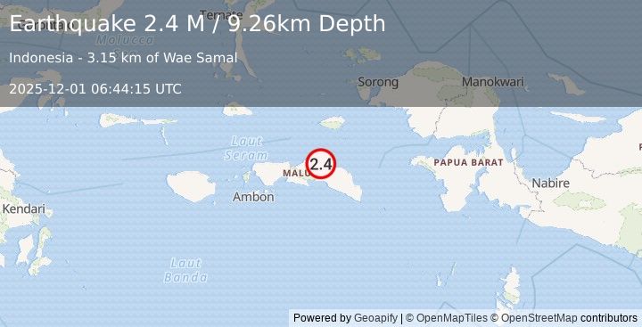 Earthquake Seram, Indonesia (2.6 M) (2025-12-01 06:44:15 UTC)