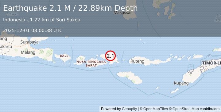 Earthquake Sumbawa Region, Indonesia (2.1 M) (2025-12-01 08:00:38 UTC)