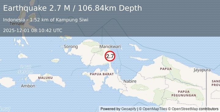 Earthquake West Papua Region, Indonesia (2.0 M) (2025-12-01 08:11:13 UTC)