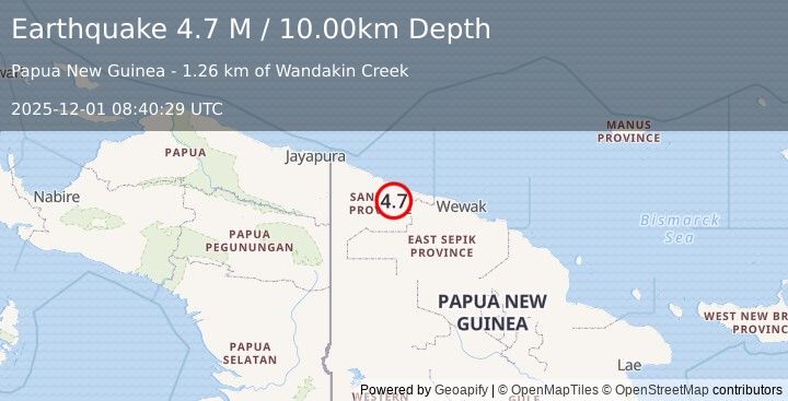 Earthquake Near North Coast of Papua New Guinea (4.7 M) (2025-12-01 08:40:29 UTC)