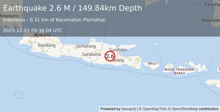 Earthquake Java, Indonesia (2.6 M) (2025-12-01 09:36:04 UTC)
