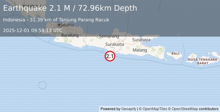 Earthquake Java, Indonesia (2.1 M) (2025-12-01 09:58:15 UTC)
