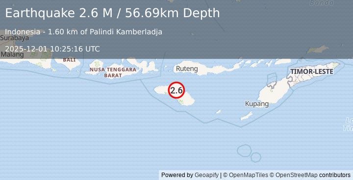 Earthquake Sumba Region, Indonesia (2.6 M) (2025-12-01 10:25:16 UTC)