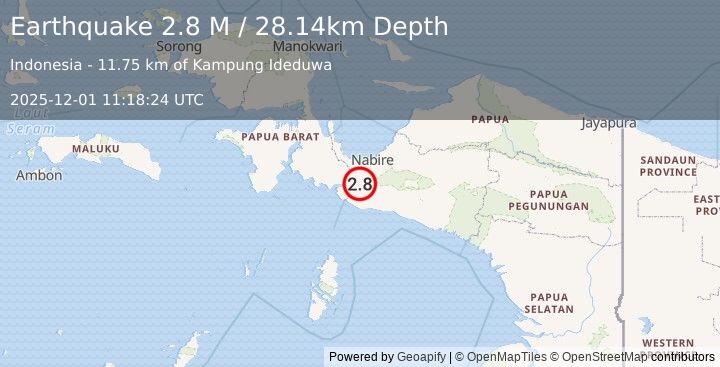 Earthquake West Papua Region, Indonesia (2.8 M) (2025-12-01 11:18:24 UTC)