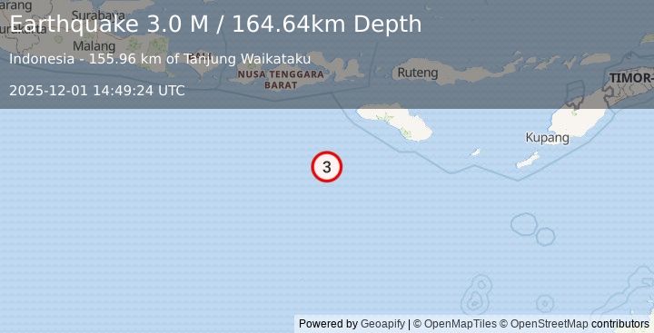 Earthquake South of Sumbawa, Indonesia (3.2 M) (2025-12-01 14:49:22 UTC)