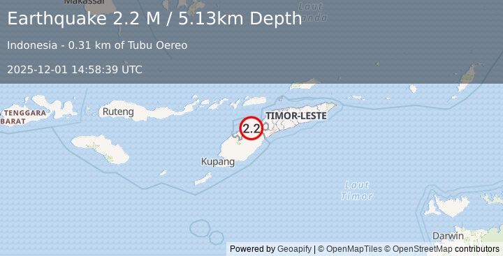 Earthquake Timor Region (2.3 M) (2025-12-01 14:58:33 UTC)