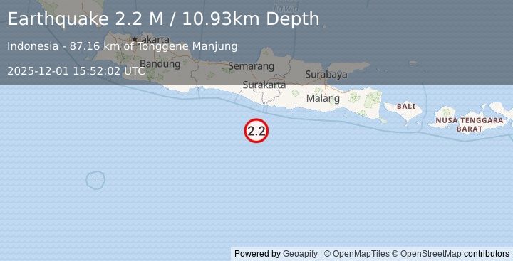 Earthquake South of Java, Indonesia (2.4 M) (2025-12-01 15:52:02 UTC)