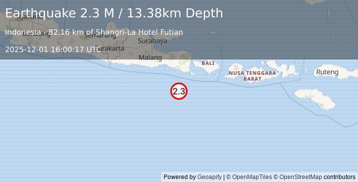 Earthquake South of Java, Indonesia (2.4 M) (2025-12-01 16:00:19 UTC)